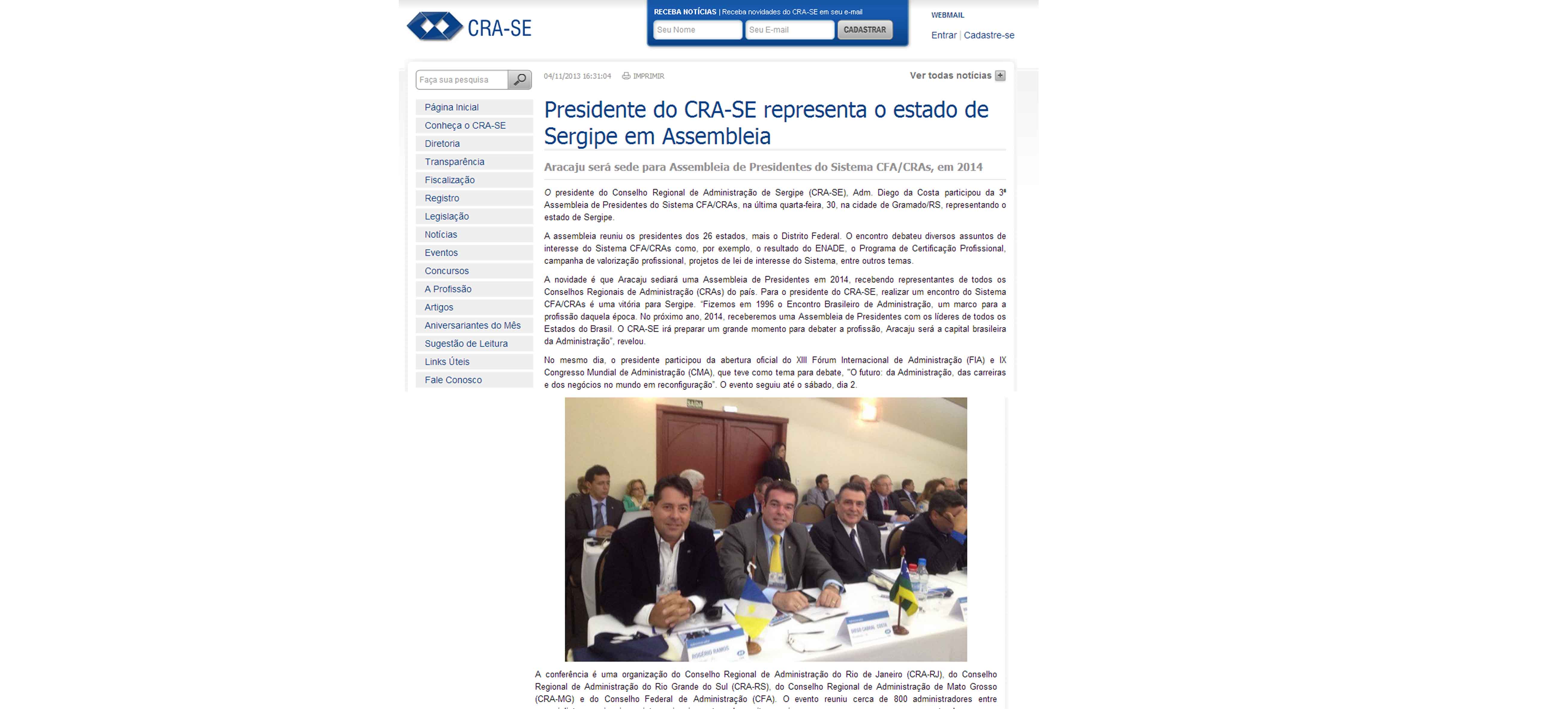 Presidente do CRA-SE representa o estado de Sergipe em Assembleia